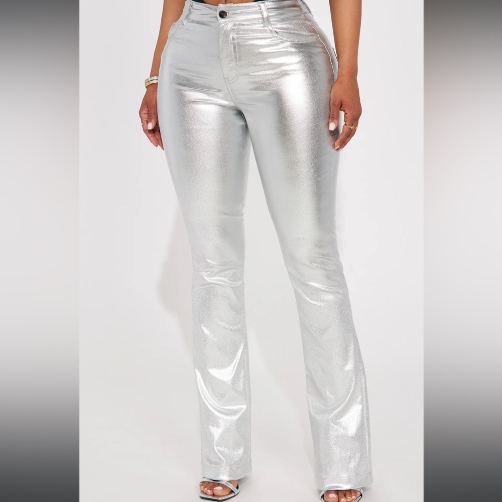 Metallic Flare Pant - Silver